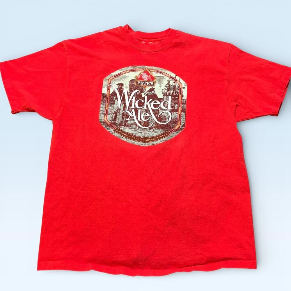 Vintage Pete's Wicked Ale Shirt Mens XL Red Beer Microbrew Graphic Tee T-Shirt